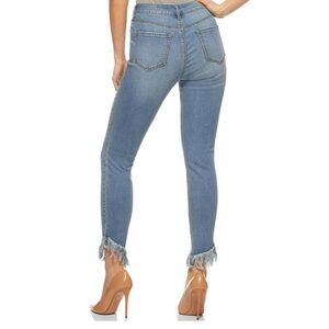 Pull & Bear midrise cropped fringe hemmed light to mid wash denim jeans size 0